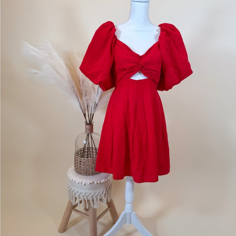 ASTR Red Puff Sleeve Mini Dress